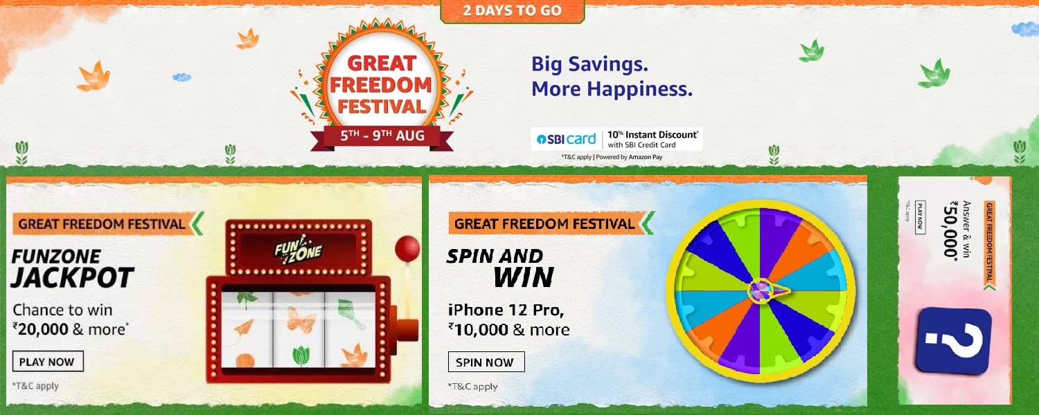 Great Freedom Festival Amazon Quiz Answers Today & Games : Win Exciting Rewards (m-site & app-only)