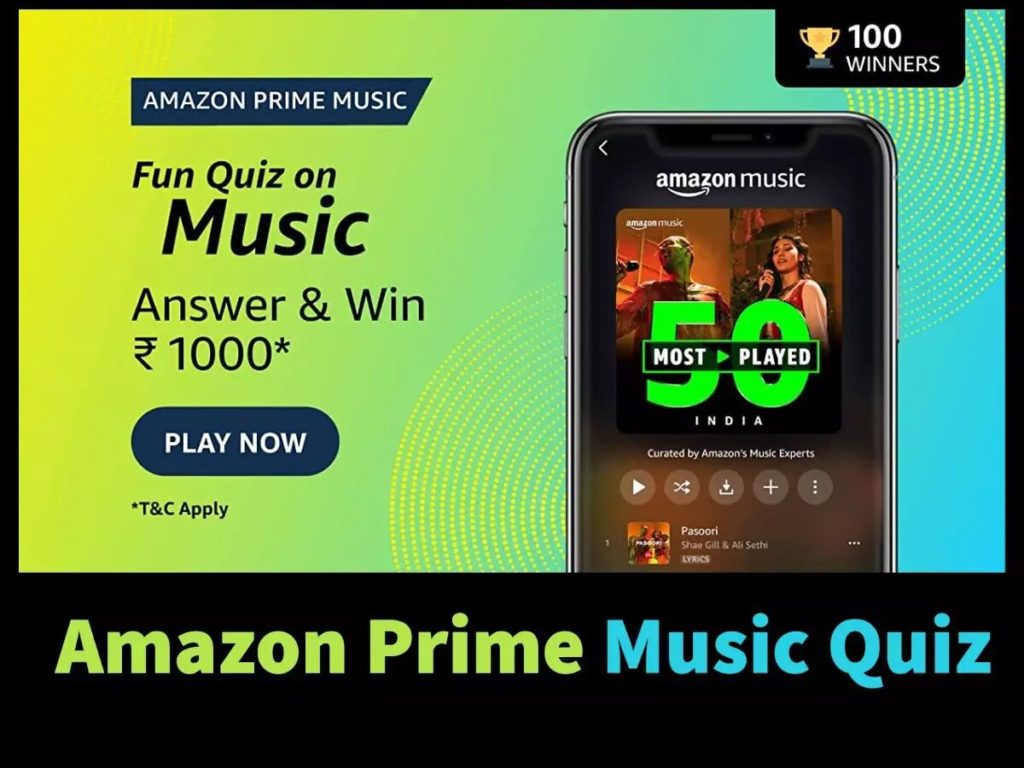 Amazon Prime Music - Fun Quiz on Music Answers Today : Win Rs.1000