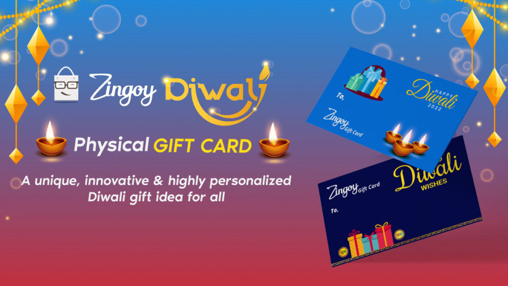 A Diwali festive illustration of our Zingoy Diwali personalised gift card which can be the best unique Diwali gifting option