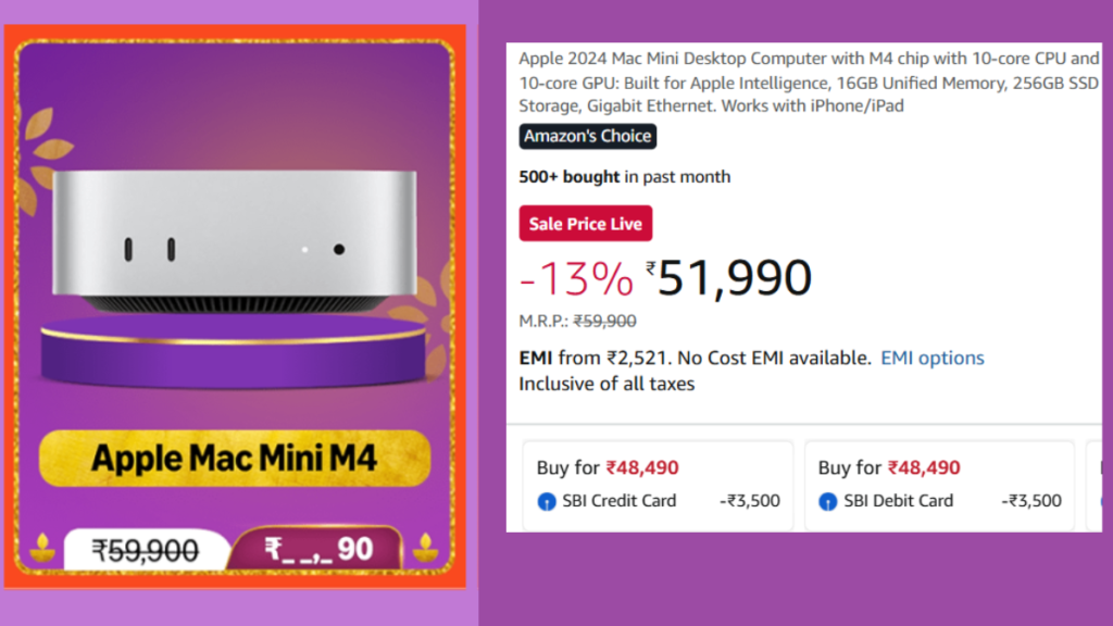 Apple Mac Mini M4 Prices in Amazon Great Indian Festival Sale 2025 and Flipkart BBD Sale