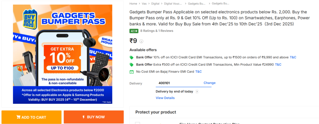 Flipkart Buy Buy Sale Pass at Rs.9: Flipkart Gadgets Bumper Sale Pass